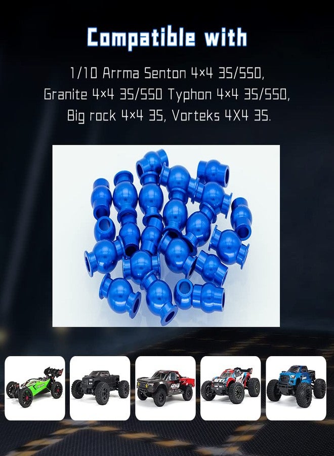 GLOBACT قطع غيار GLOBACT لسيارات Arrma Senton Pivot Ball/Granite/Big Rock/Vorteks/Typhon/Aluminum Tie Rods Turnbuckles Pivot Ball Shock Pivot Ball Steering Pivot Ball Upgrade Parts بديلة لـ Arrma AR330515 (أزرق) - Image 2